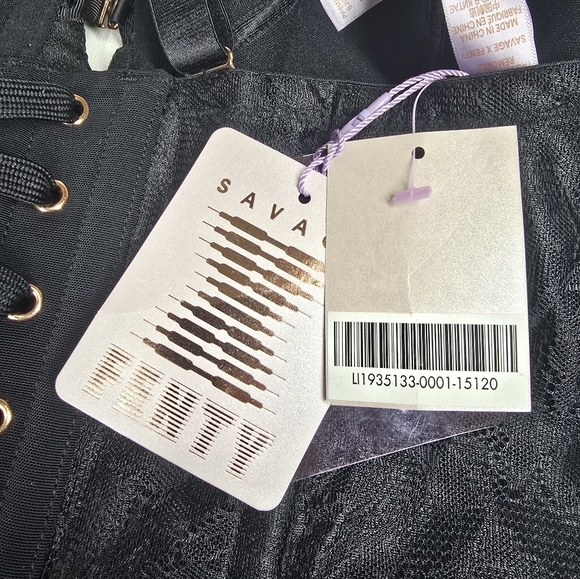 Savage X Fenty Embroidered Lace Corset Women's 3X Black Caviar Lingerie Garters - Picture 8 of 12